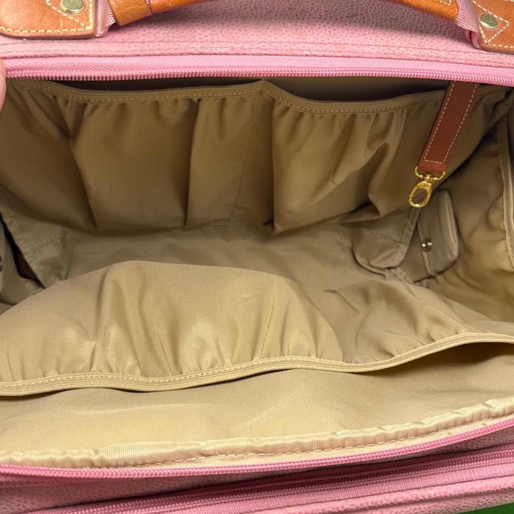 Bric's Pink Pebbled Suede Rolling Luggage Bag - Picture 11 of 15